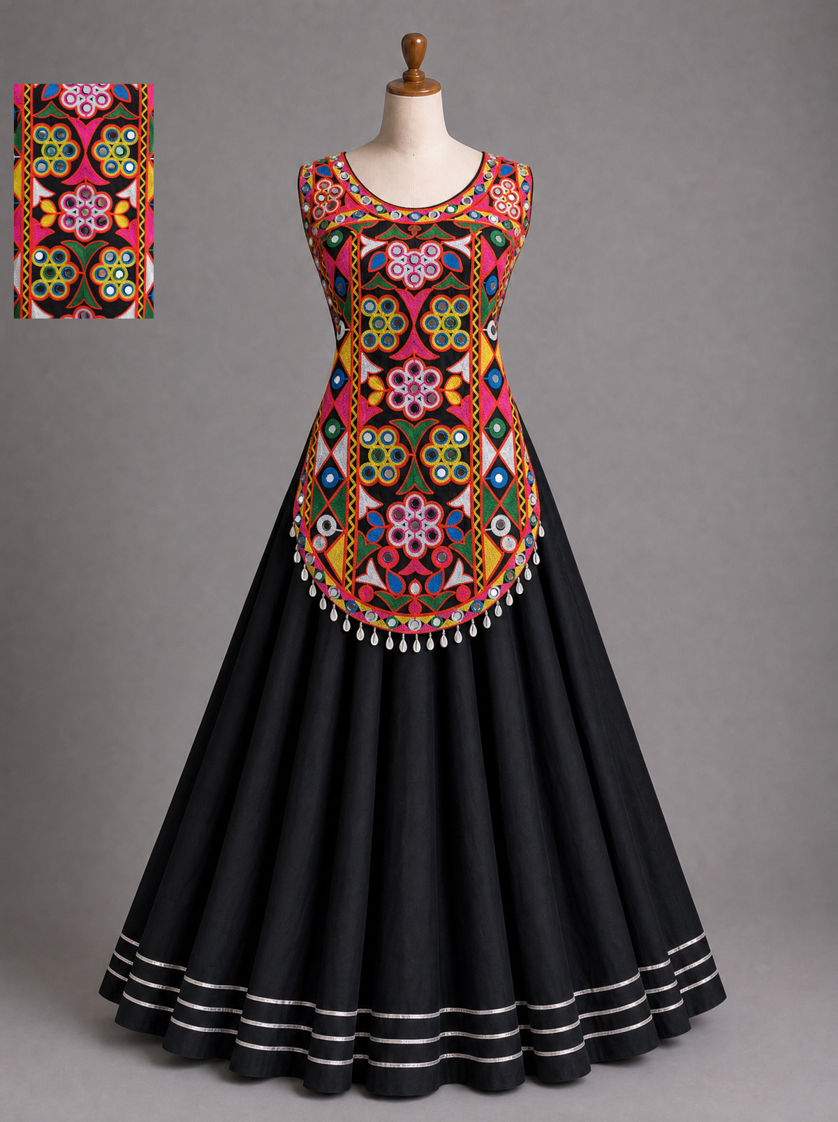 Colorful Floral Mirror Work Chaniya Choli