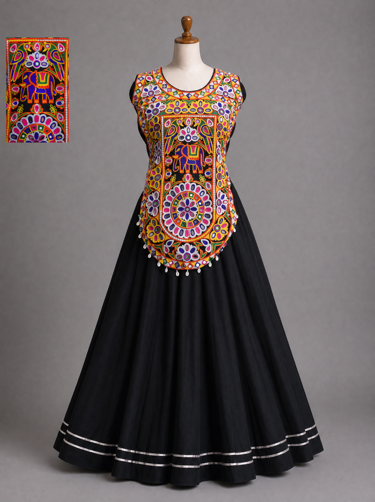 Vibrant Multicolor Elephant Mirror Work Chaniya Choli