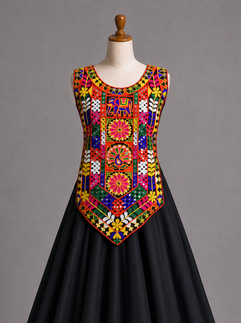 Traditional Multicolor Peacock Mirror Work Chaniya Choli