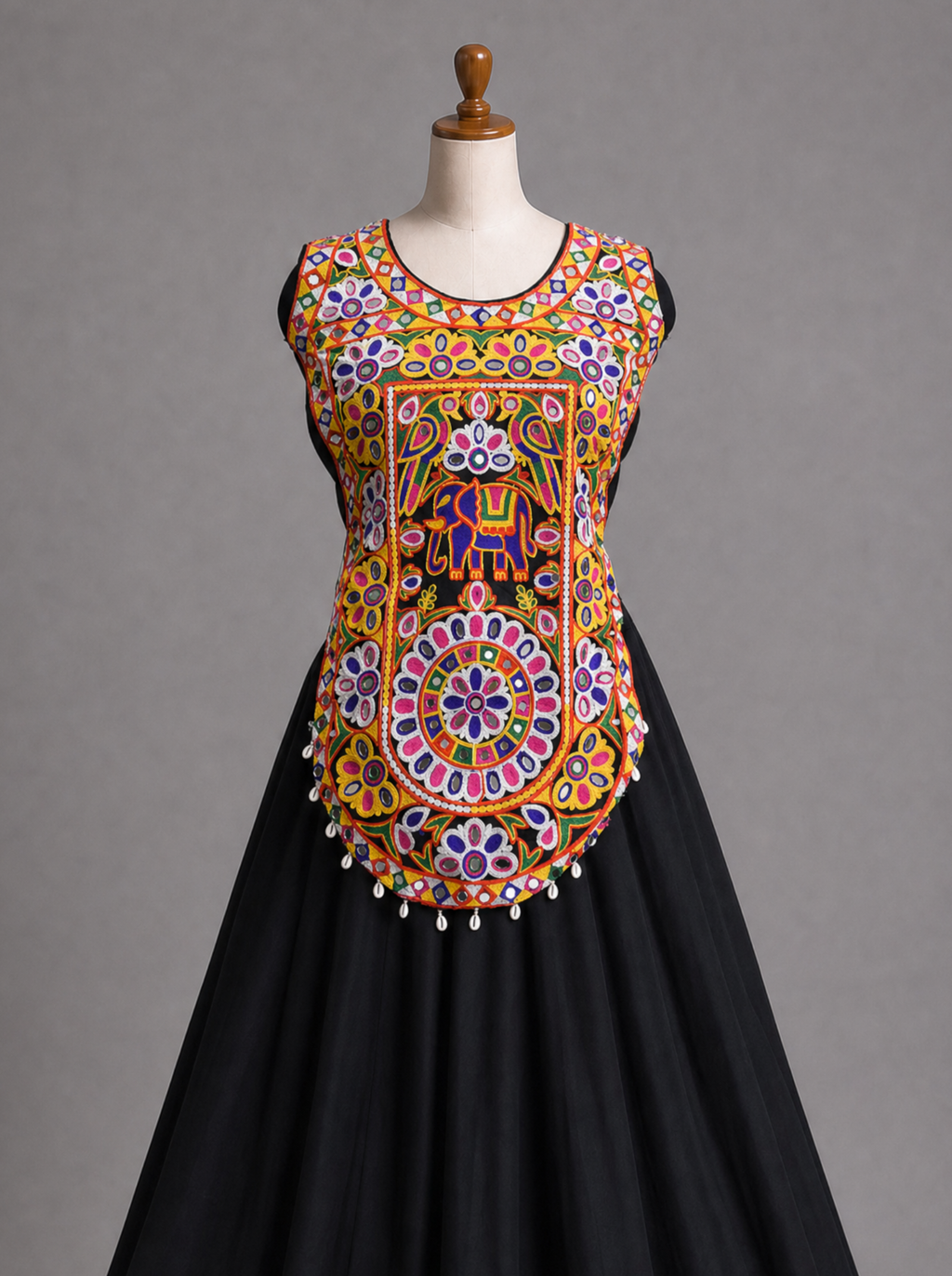 Vibrant Multicolor Elephant Mirror Work Chaniya Choli