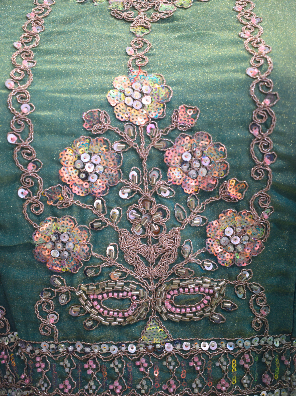 Teal Green Beaded Floral Lehenga with Traditional Embroidery