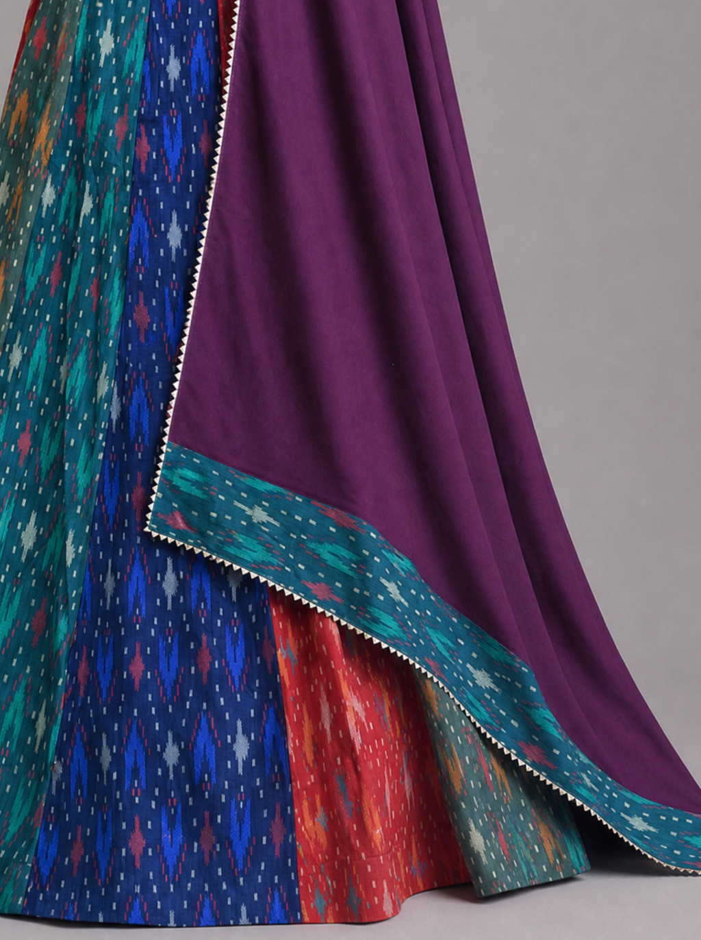 Multicolor Printed Traditional Chaniya Choli with Purple Dupatta for Navratri