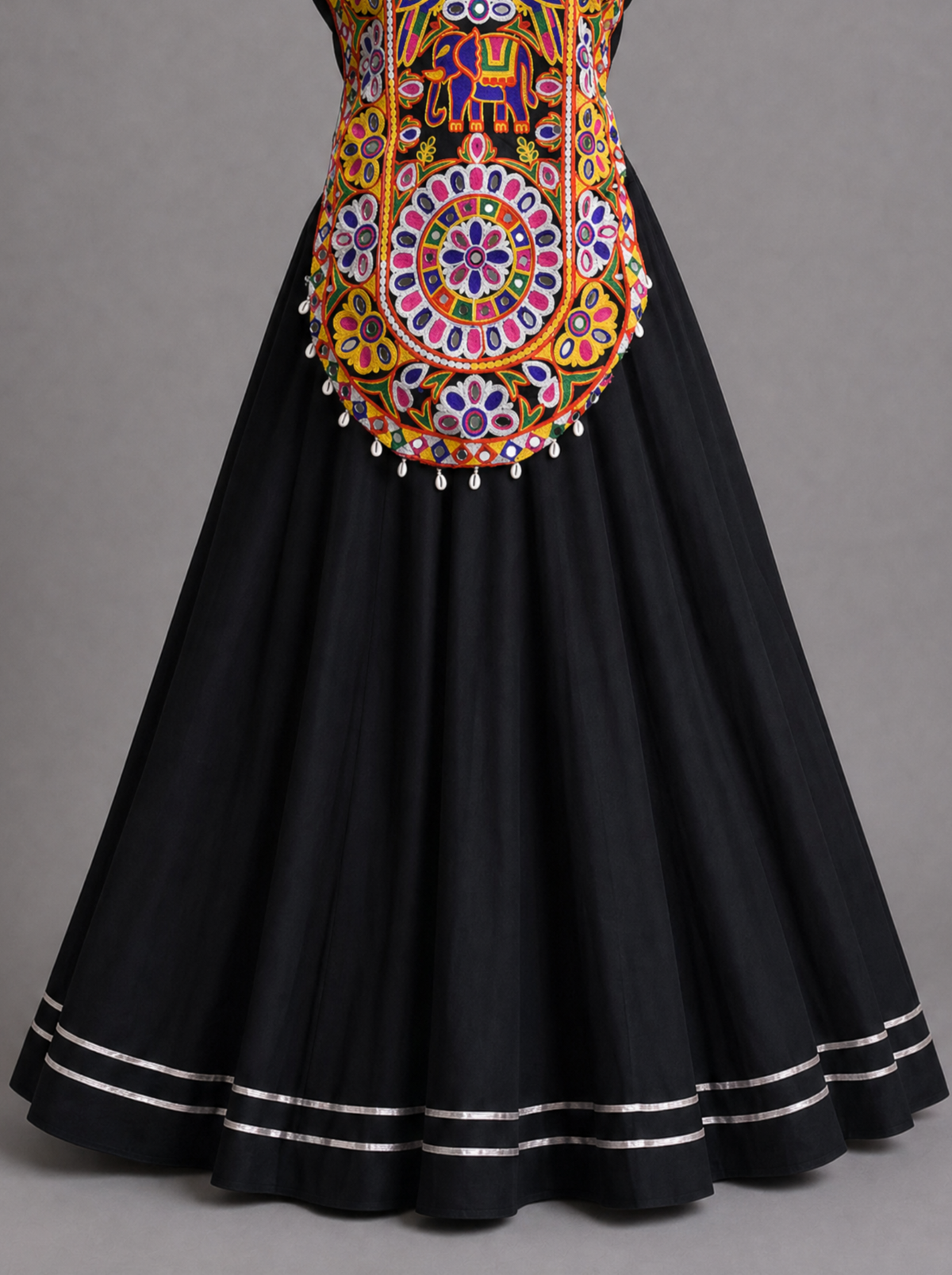 Vibrant Multicolor Elephant Mirror Work Chaniya Choli