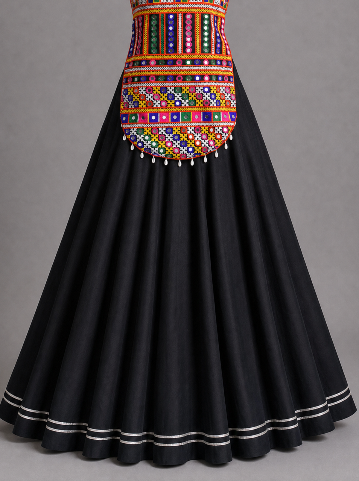 Black Multicolor Mirrorwork Embroidered Navratri Chaniya Choli