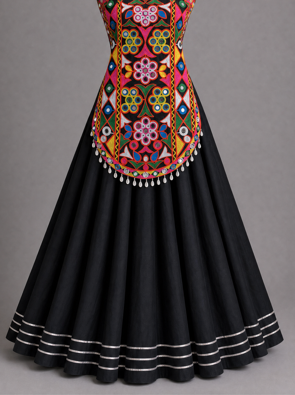 Colorful Floral Mirror Work Chaniya Choli