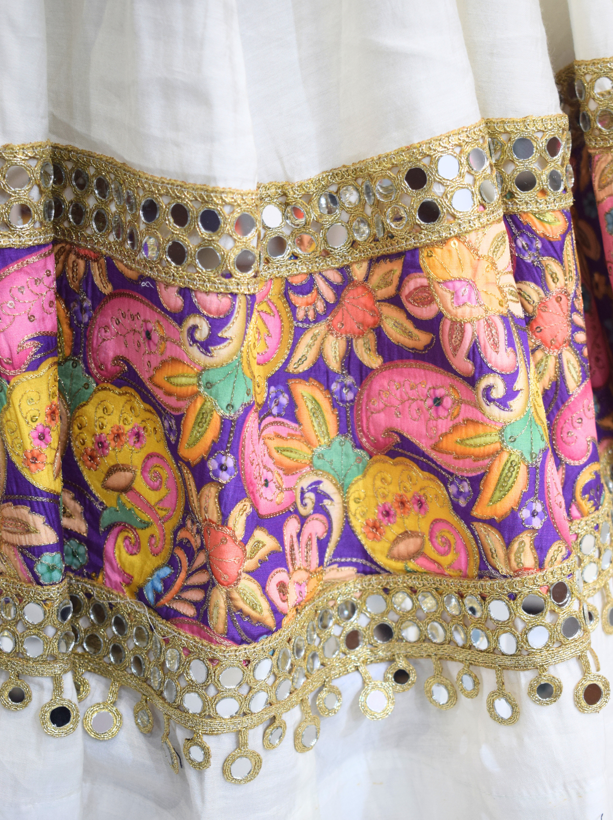 Ivory Mirrorwork & Multicolor Paisley Navratri Chaniya Choli