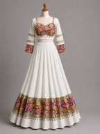 Ivory Mirrorwork & Multicolor Paisley Navratri Chaniya Choli