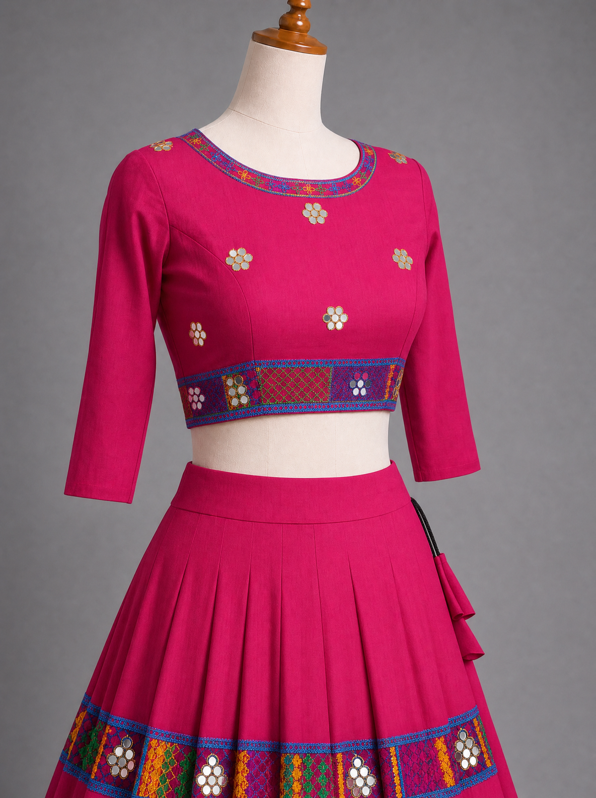Rani Pink Mirrorwork Bandhani-Inspired Navratri Chaniya Choli