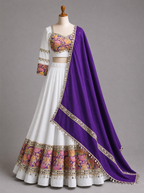 Ivory Mirrorwork & Multicolor Paisley Navratri Chaniya Choli
